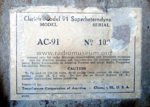 Clarion AC91 ; Clarion, Transformer (ID = 2245292) Radio