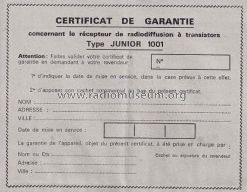 Junior Transistor 1001; Clarville CSF; Paris (ID = 1768136) Radio