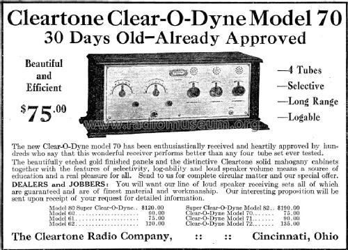 Clear-O-Dyne Model 71; Cleartone Radio Co.; (ID = 1253915) Radio