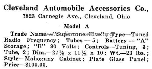 Supertone Five Model A; Cleveland Automobile (ID = 1955815) Radio