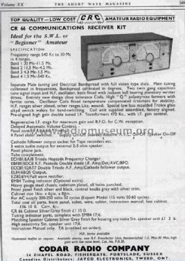 Communications Receiver CR66; CODAR Radio Company (ID = 1010735) Amateur-R