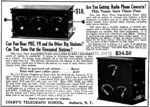 Long Wave Regenerative Tuner ; Colby's Telegraph (ID = 3031098) mod-pre26
