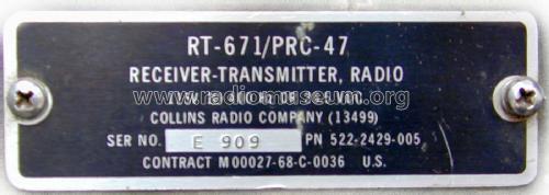 100 Watt Man Pack HF Transceiver RT-671/PRC-47; Collins Radio (ID = 3044579) Mil TRX