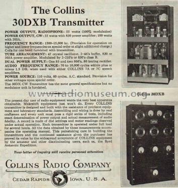 Transmitter 30DX; Collins Radio (ID = 2069187) Amateur-T