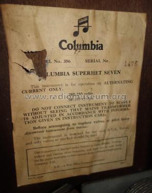 Superhet Seven 356; Columbia Graphophone (ID = 2311553) Radio