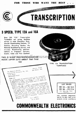 TranscriptionTurntable 16A; Commonwealth (ID = 2348693) Enrég.-R