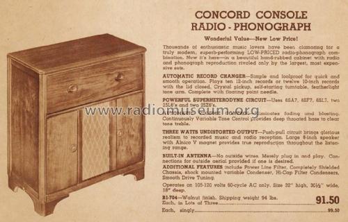 Console Radio - Phonograph 1-704; Concord Radio Corp.; (ID = 1770838) Radio