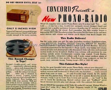 Phono-Radio 6D61P Ch= 554; Concord Radio Corp.; (ID = 2915204) Radio