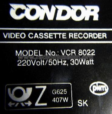 Video Cassette Recorder VCR-8022; Condor; Europe (ID = 1912795) Reg-Riprod