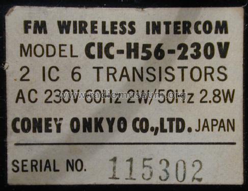 2-Channel FM Intercom CIC-H56-230V; Coney Onkyo Co. Ltd. (ID = 1437917) Commercial TRX