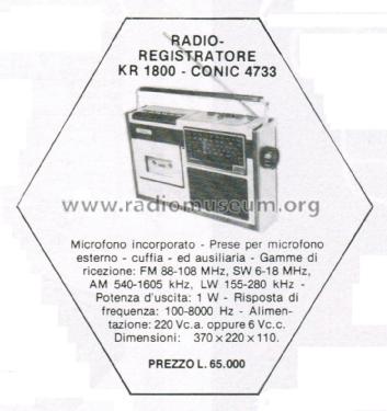 Radio Cassette Recorder 4733 KR 1800; Conic International (ID = 2758571) Radio