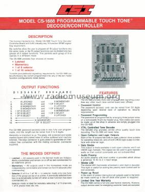 Touch Tone Decoder CS-1688; Connect Systems Inc. (ID = 2886947) Telephony