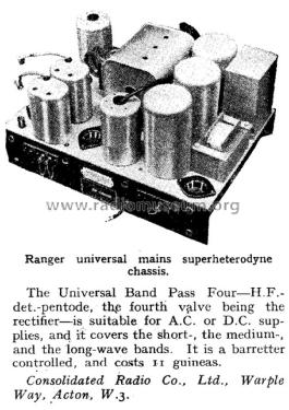 Universal Band Pass Four Ranger Series U; Consolidated Radio, (ID = 2932760) Radio