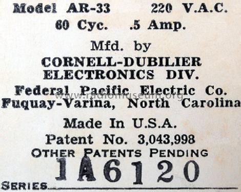 CDE Autorotor AR-33; Cornell-Dubilier (ID = 816678) Misc