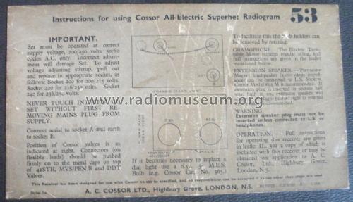 All Electric Superhet Radiogram 53; Cossor, A.C.; London (ID = 1667444) Radio