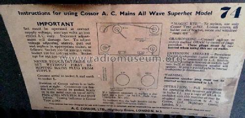 74; Cossor, A.C.; London (ID = 1959829) Radio