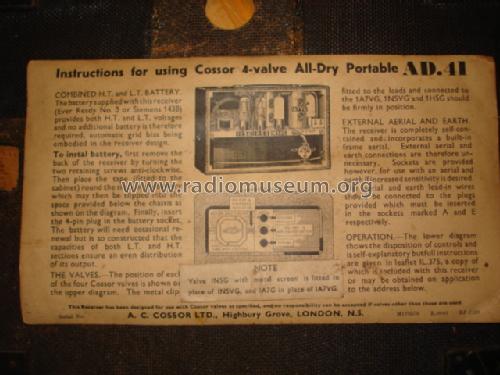 All-dry Portable AD41; Cossor, A.C.; London (ID = 686420) Radio