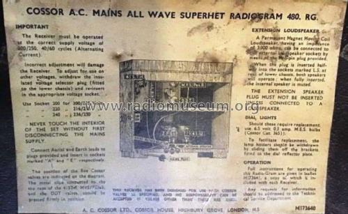 All Wave Superhet Radiogram 480RG; Cossor, A.C.; London (ID = 2688165) Radio