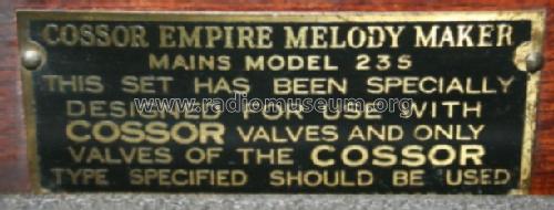 Empire Melody Maker mains model 235; Cossor, A.C.; London (ID = 393066) Radio