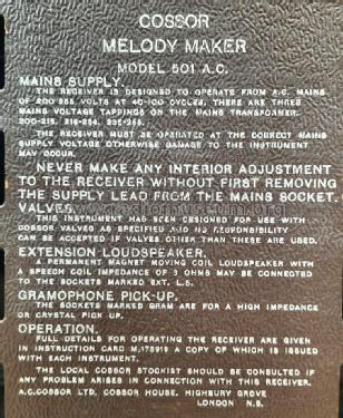 Melody Maker 501AC; Cossor, A.C.; London (ID = 3107540) Radio