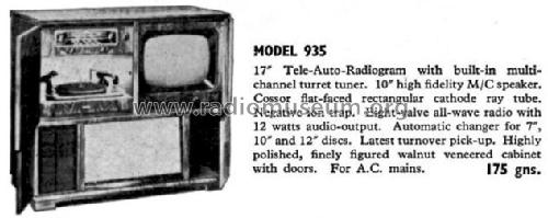 Tele-Auto-Radiogram 935; Cossor, A.C.; London (ID = 667457) Fernseh-R