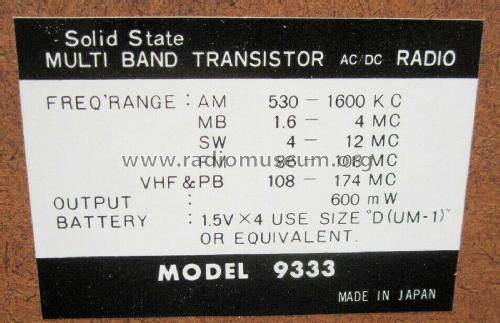 Craftsman Solid State Multi Band AC/DC 9333 ; Craftsman; Chicago, (ID = 2779182) Radio