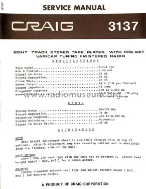 3137; Craig Panorama Inc.; (ID = 2827403) Car Radio