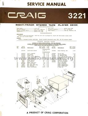 Eight-Track Cartridge Deck 3221; Craig Panorama Inc.; (ID = 2827280) R-Player