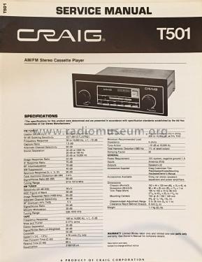 AM/FM Stereo Cassette Player T501; Craig Panorama Inc.; (ID = 2824782) Car Radio