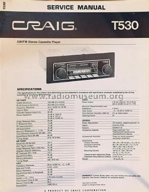 AM/FM Stereo Cassette Player T530; Craig Panorama Inc.; (ID = 2824780) Car Radio