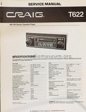 AM/FM Stereo Cassette Player T622; Craig Panorama Inc.; (ID = 2824427) Car Radio