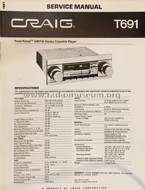 AM/FM Stereo Cassette Player T691; Craig Panorama Inc.; (ID = 2824444) Car Radio