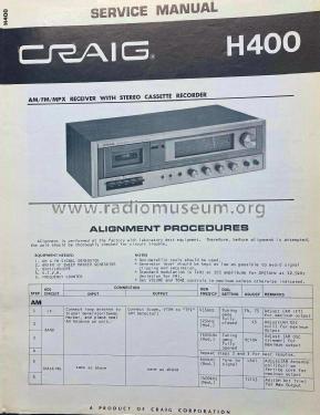 AM-FM Stereo Cassette Receiver H400; Craig Panorama Inc.; (ID = 2827666) Radio