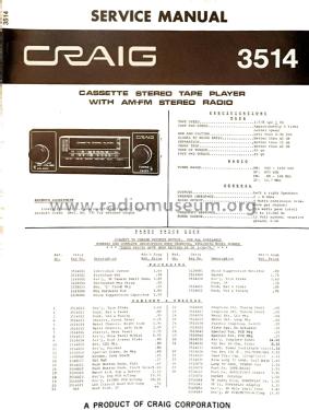 Cassette Stereo Player 3514; Craig Panorama Inc.; (ID = 2827321) Car Radio