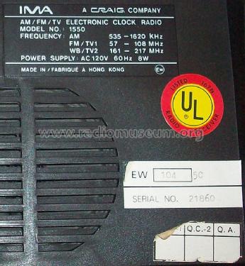 IMA AM/FM/TV Electronic Clock Radio 1550; Craig Panorama Inc.; (ID = 1236934) Radio