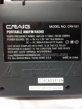 Portable AM/FM Radio CR-4181; Craig Panorama Inc.; (ID = 1710064) Radio