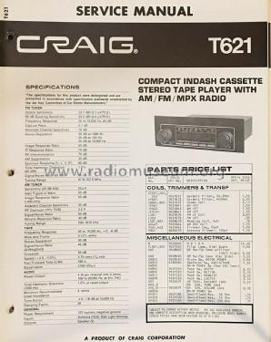 Radio Cassette Receiver T621; Craig Panorama Inc.; (ID = 2824435) Car Radio