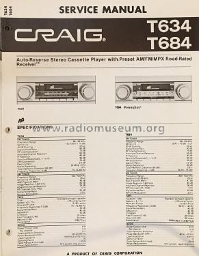 Radio Cassette Receiver T684; Craig Panorama Inc.; (ID = 2824432) Car Radio