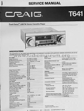 Road Rated AM/FM Stereo Cassette Player T641; Craig Panorama Inc.; (ID = 2843656) Car Radio