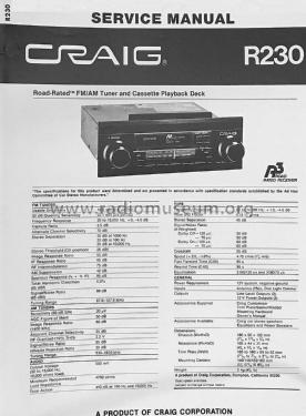 Road Rated Receiver R230; Craig Panorama Inc.; (ID = 2843814) Car Radio