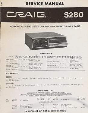 Powerplay 8-Track Tape Player with Preset FM/MPX S280; Craig Panorama Inc.; (ID = 2829511) Radio