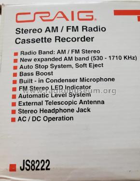 Stereo AM/FM Radio Cassette Recorder JS8222; Craig Panorama Inc.; (ID = 2981575) Radio