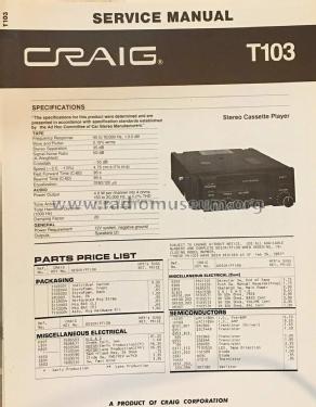 Stereo Cassette Player T103; Craig Panorama Inc.; (ID = 2824901) R-Player