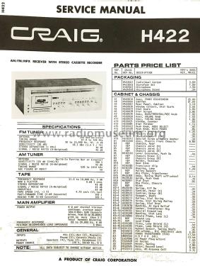 Stereo Cassette Recorder H422; Craig Panorama Inc.; (ID = 2827460) Radio