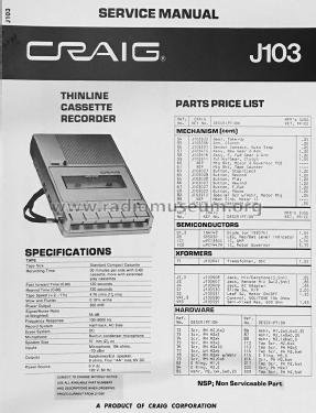 Thinline Cassette Recorder J103; Craig Panorama Inc.; (ID = 2838223) R-Player