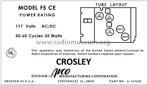 F-5 CE Ch= 5F; Crosley Radio and (ID = 2953969) Radio