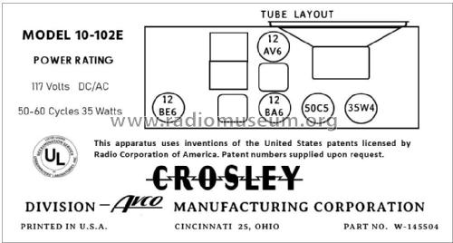 10-102E ; Crosley Radio Corp.; (ID = 2876405) Radio