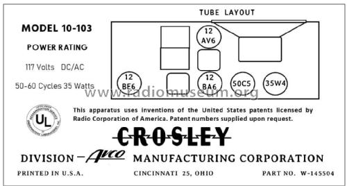 10-103 ; Crosley Radio Corp.; (ID = 2781542) Radio