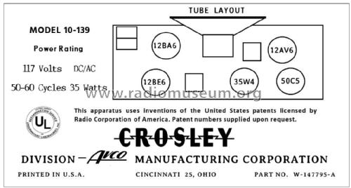 10-139 ; Crosley Radio Corp.; (ID = 2781547) Radio