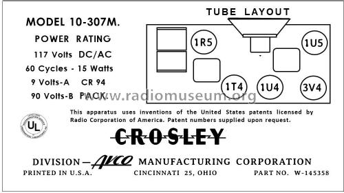 10-307M ; Crosley Radio Corp.; (ID = 2889015) Radio